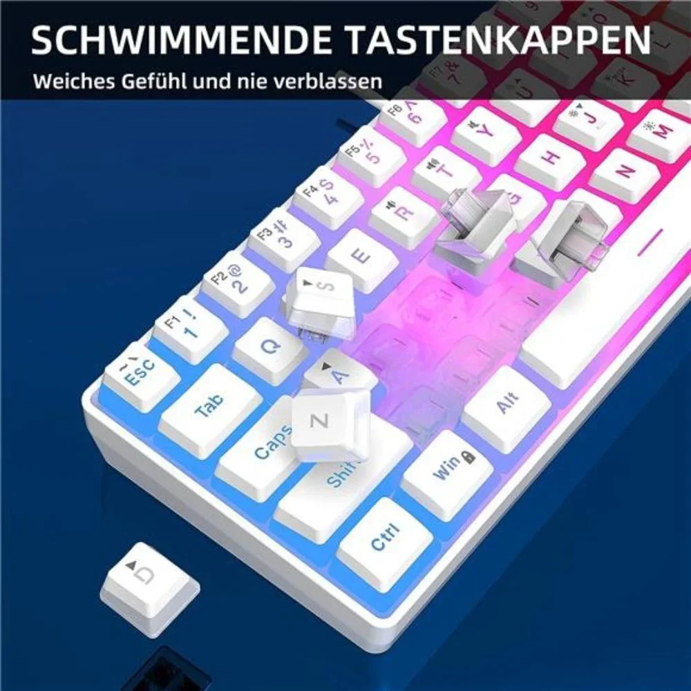 60% Wired Gaming Keyboard, Pudding Keycaps with Translucent Layer, RGB Backlit